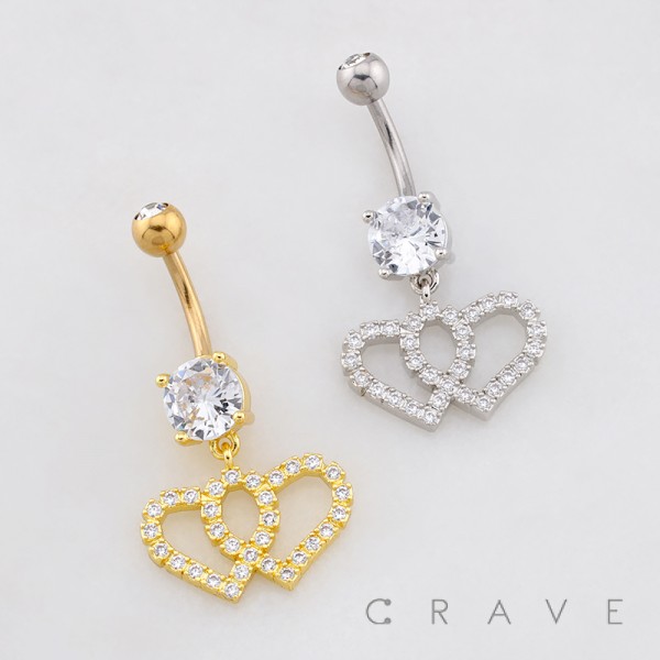 DOUBLE MULTI CZ HEART DANGLE BELLY BUTTON NAVEL RING 316L SURGICAL STEEL DOUBLE MULTI CZ HEART DANGLE BELLY BUTTON NAVEL RING 316L SURGICAL STEEL